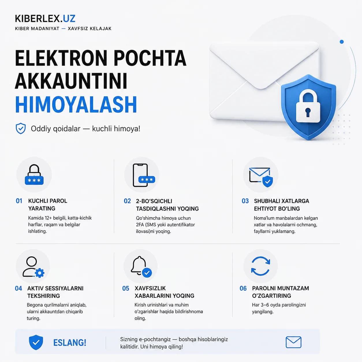 Elektron pochtangiz buzilsa — unga bog'langan barcha hisoblaringiz xavf ostida qoladi.
