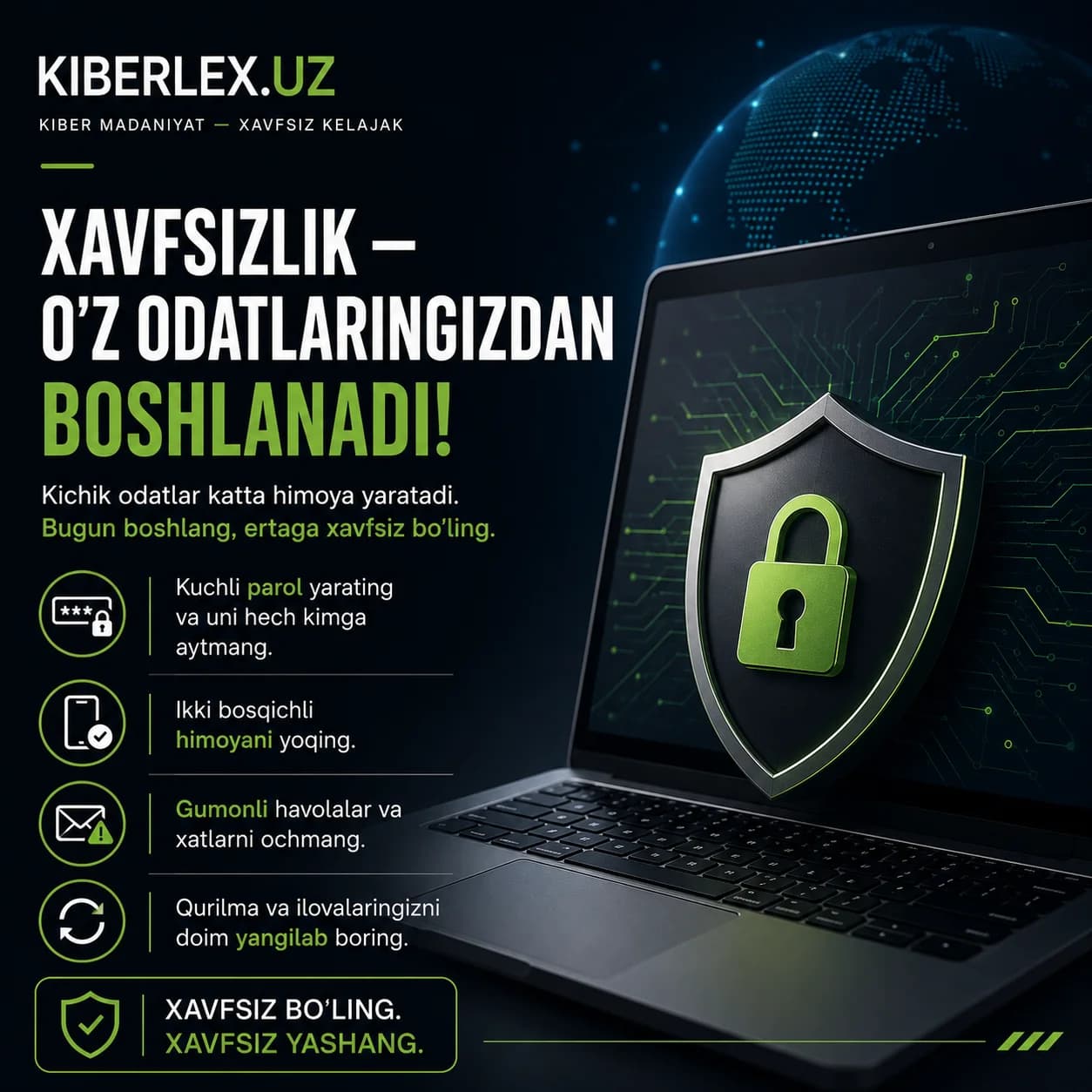 Xavfsizlik dasturda emas, kundalik odatda yashaydi.