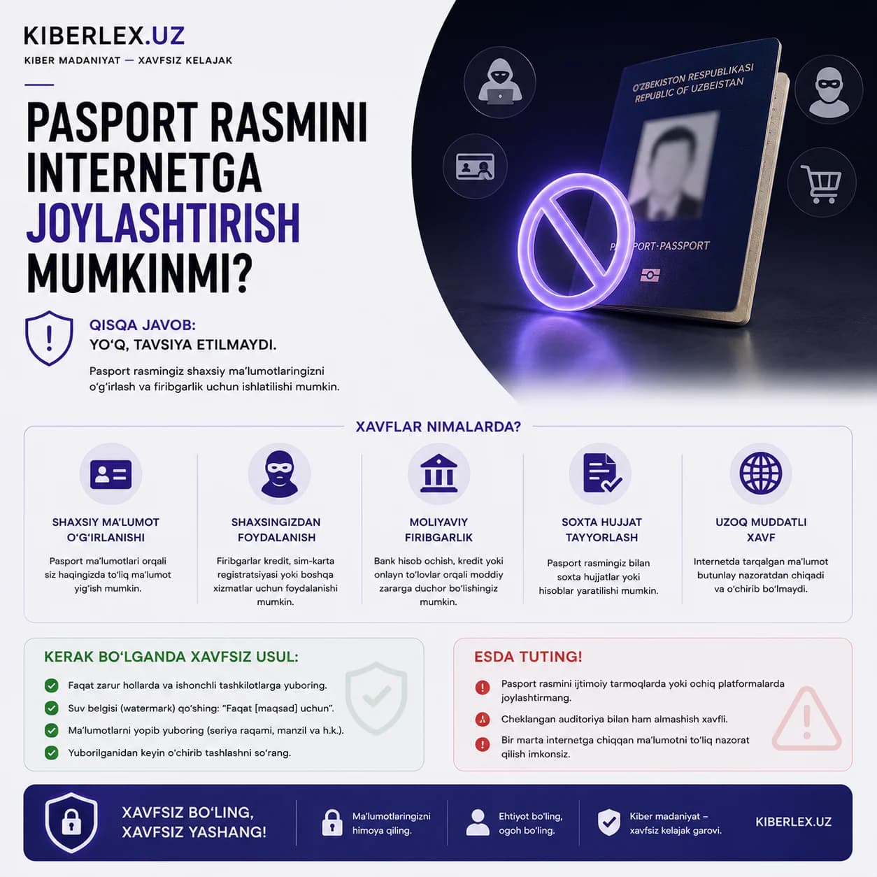 Pasport rasmi internetga tushgach, uni hech qachon to'liq qaytarib olib bo'lmaydi.