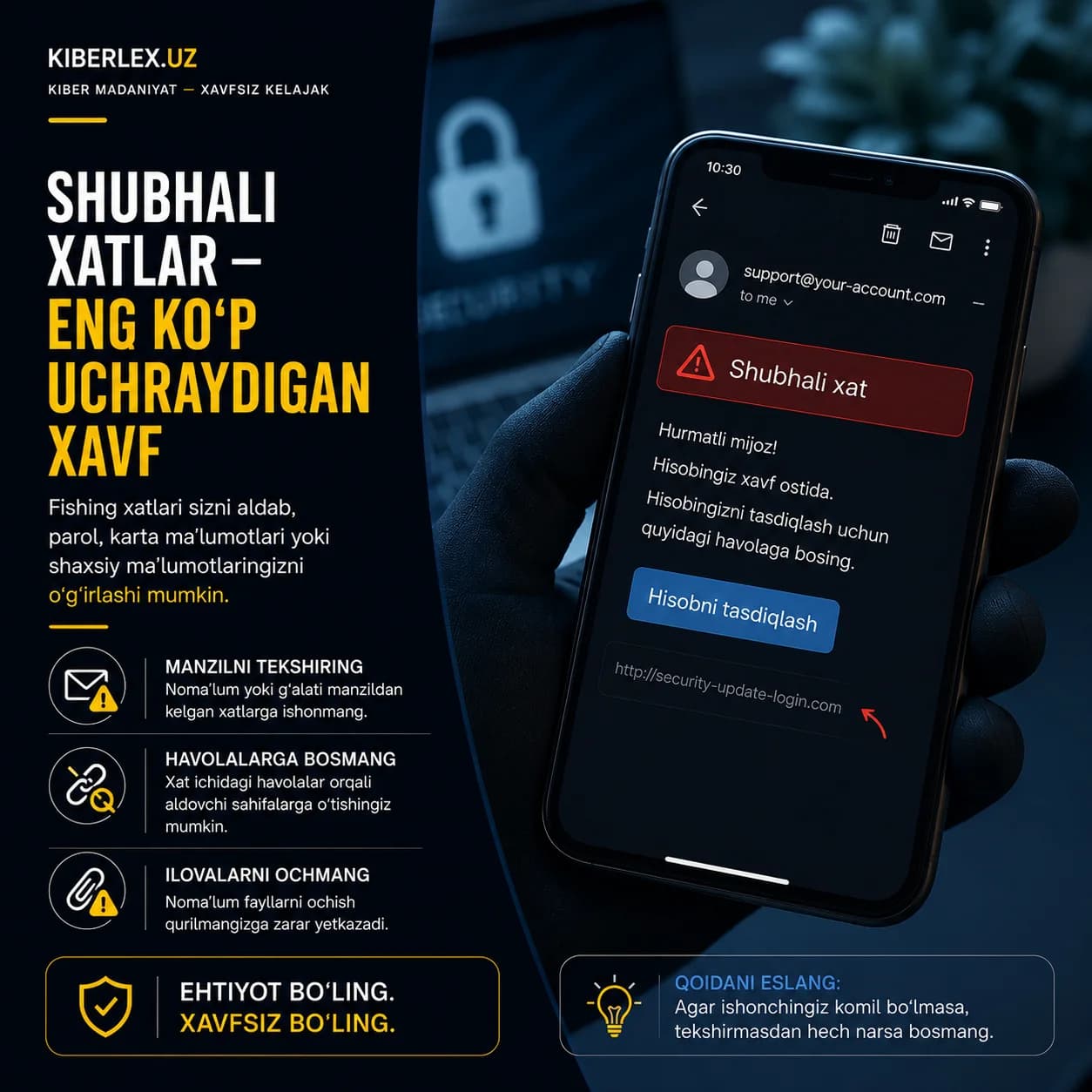 Bank nomidan kelgan xat sizni shoshiltirsa – bu birinchi qizil chiroq.
