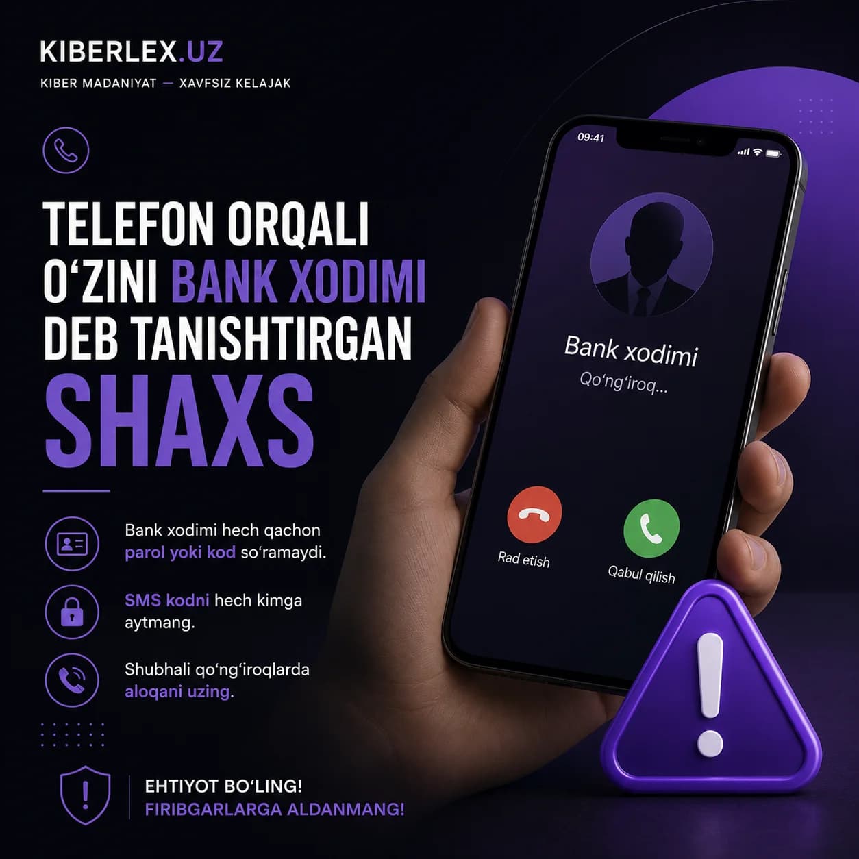'Men bank xodimiman' — bu jumlaning o'zi hech narsani isbotlamaydi.
